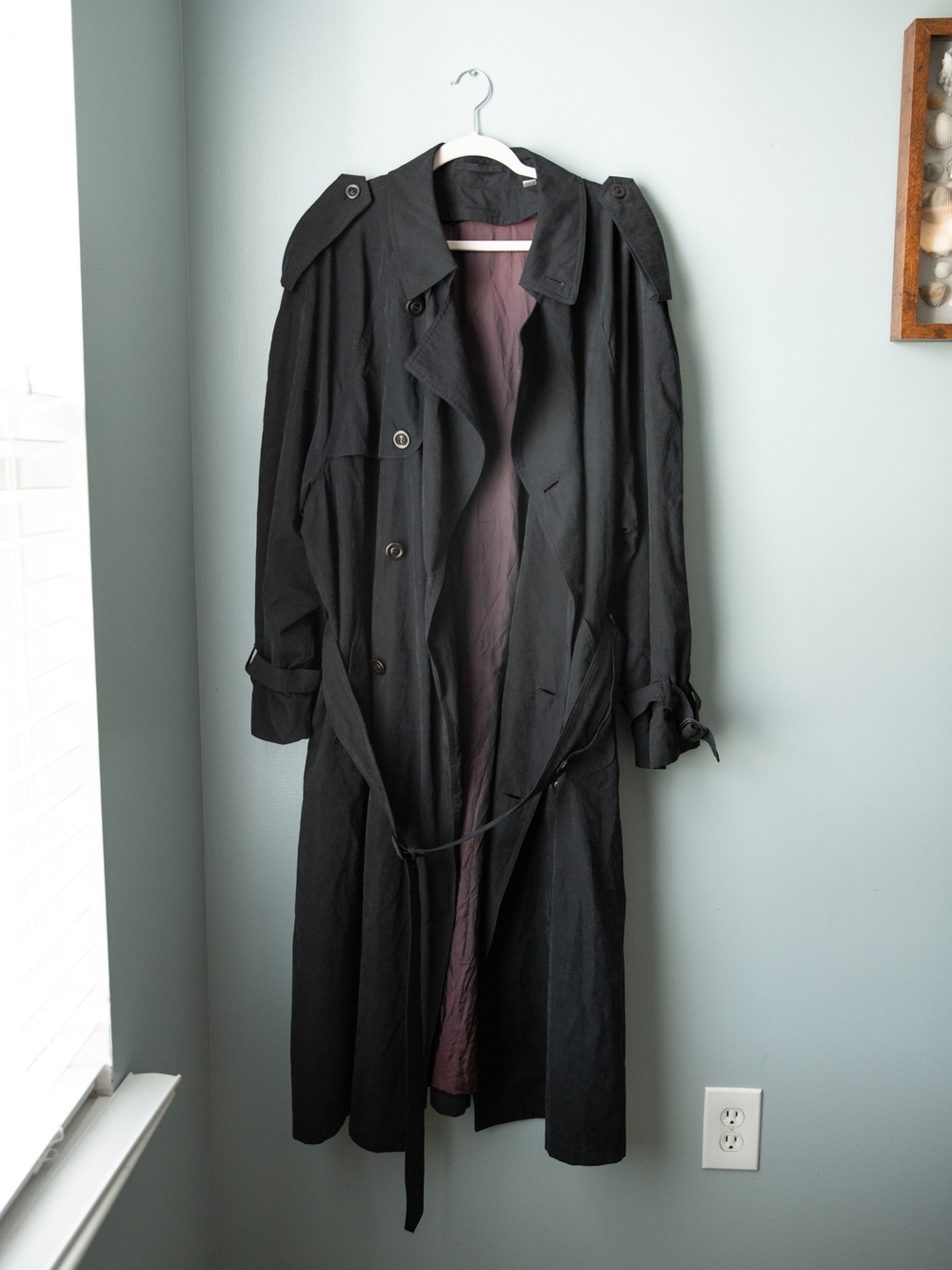 London Fog Black Trench Coat with Burgundy Lining